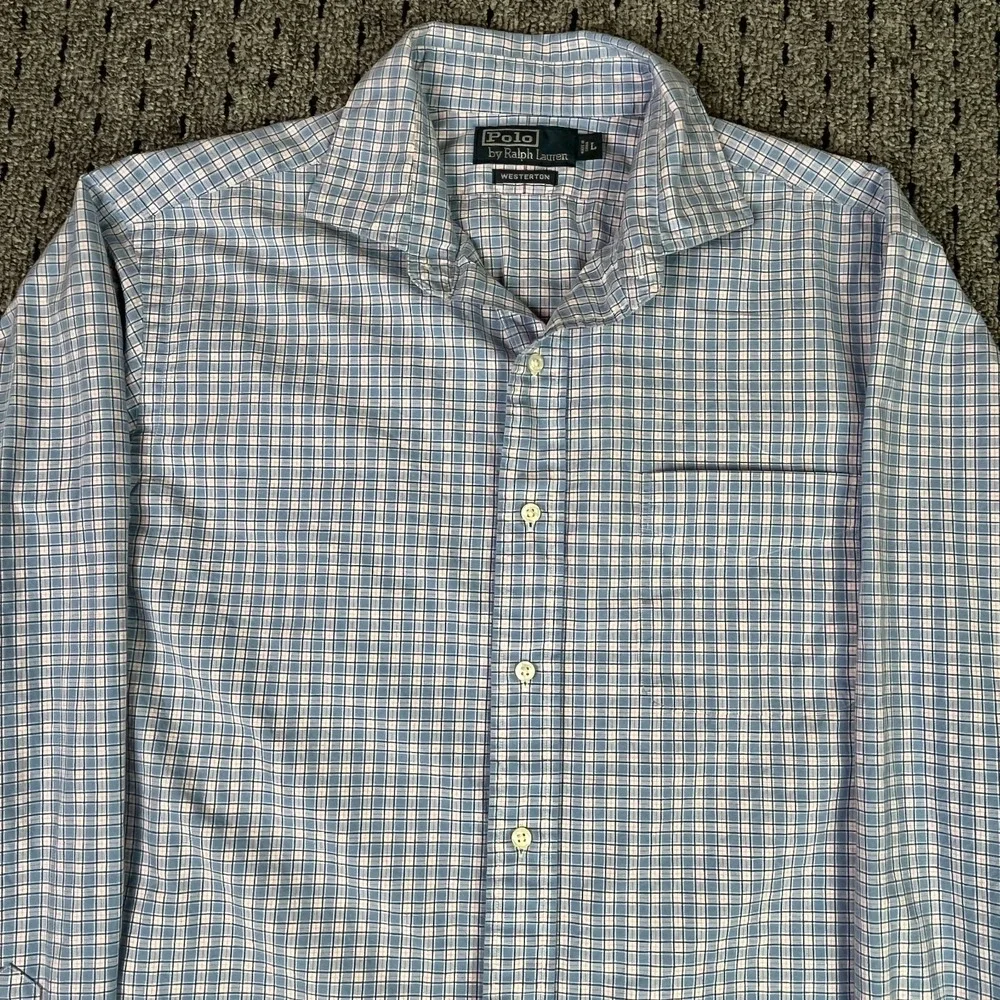 Polo Ralph Lauren Westerton Plaid Check Mens Long Sleeve Large L Blue Pink White